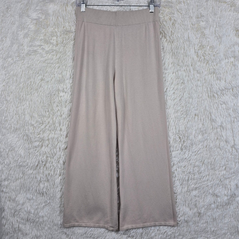 Sioni Womens Oatmeal Beige Knit Wide Leg Lounge Pants Small Quiet Luxury Neutral
